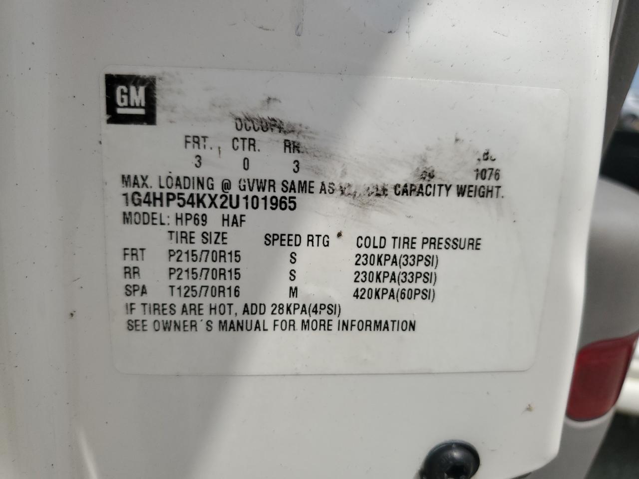 2002 Buick Lesabre Custom VIN: 1G4HP54KX2U101965 Lot: 68341795