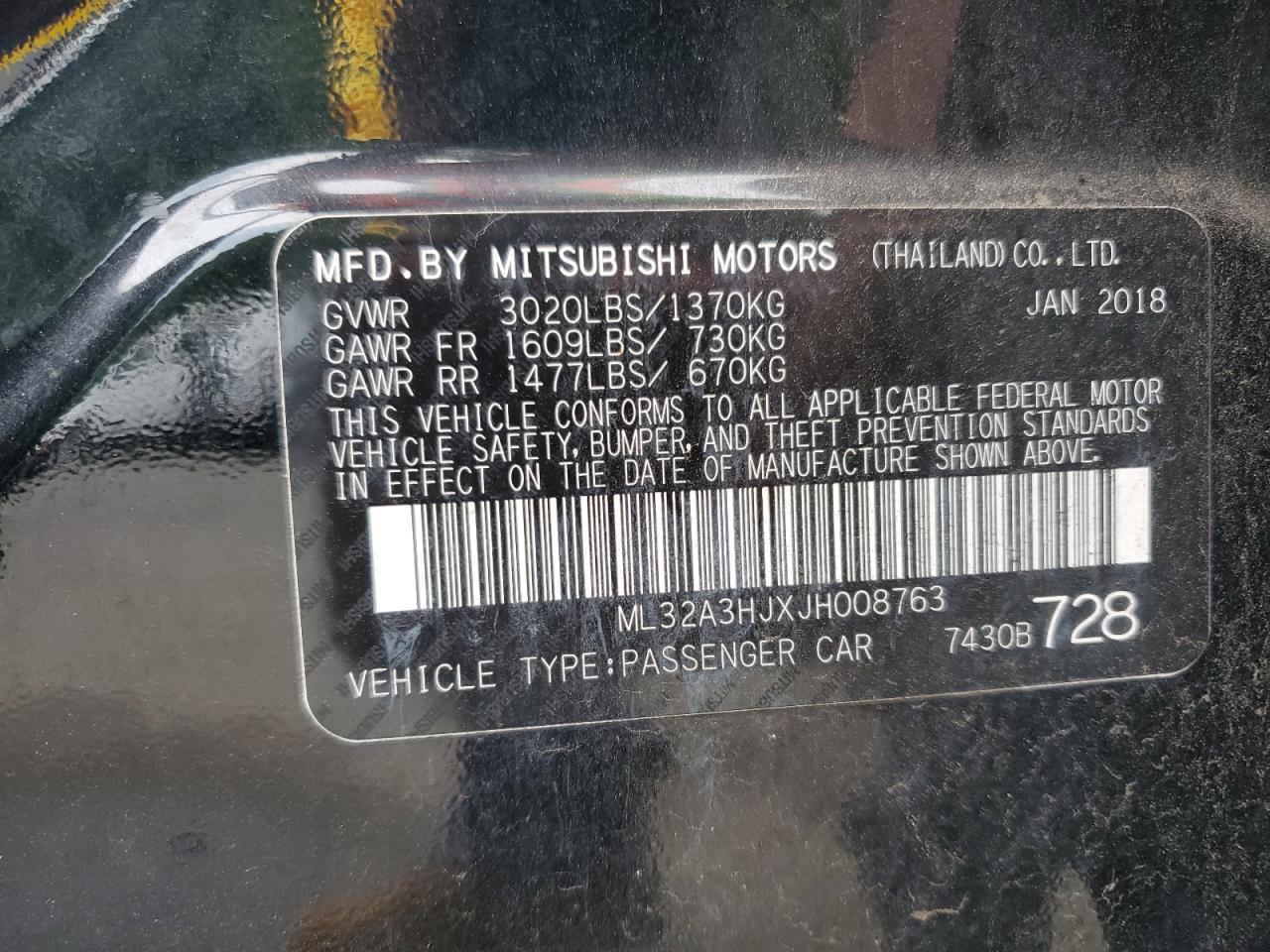 2018 Mitsubishi Mirage Es VIN: ML32A3HJXJH008763 Lot: 68970125