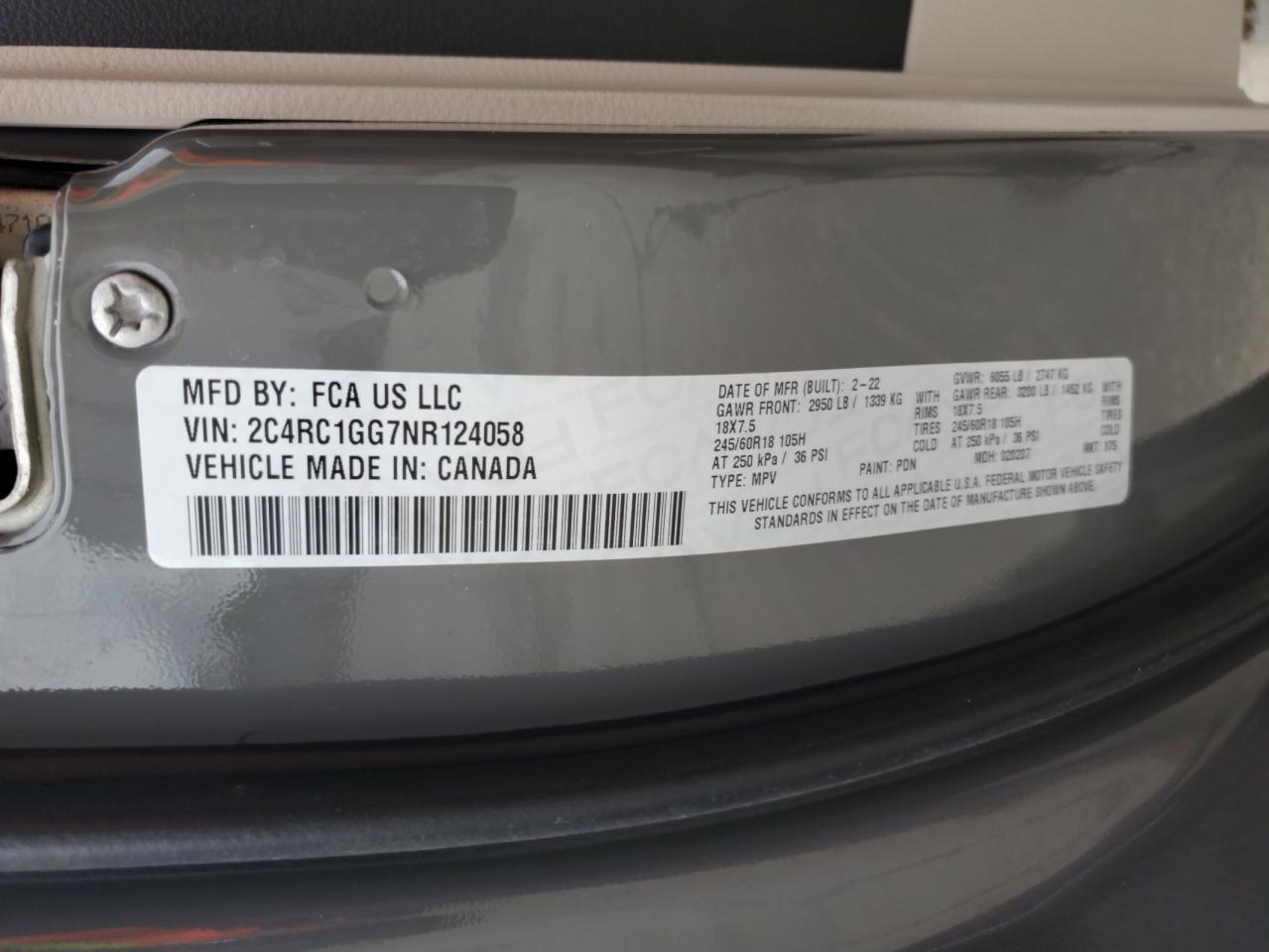 2022 Chrysler Pacifica Limited VIN: 2C4RC1GG7NR124058 Lot: 67666245