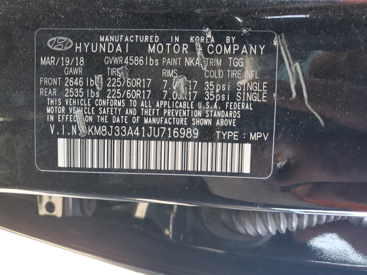 2018 Hyundai Tucson Sel VIN: KM8J33A41JU716989 Lot: 70905485