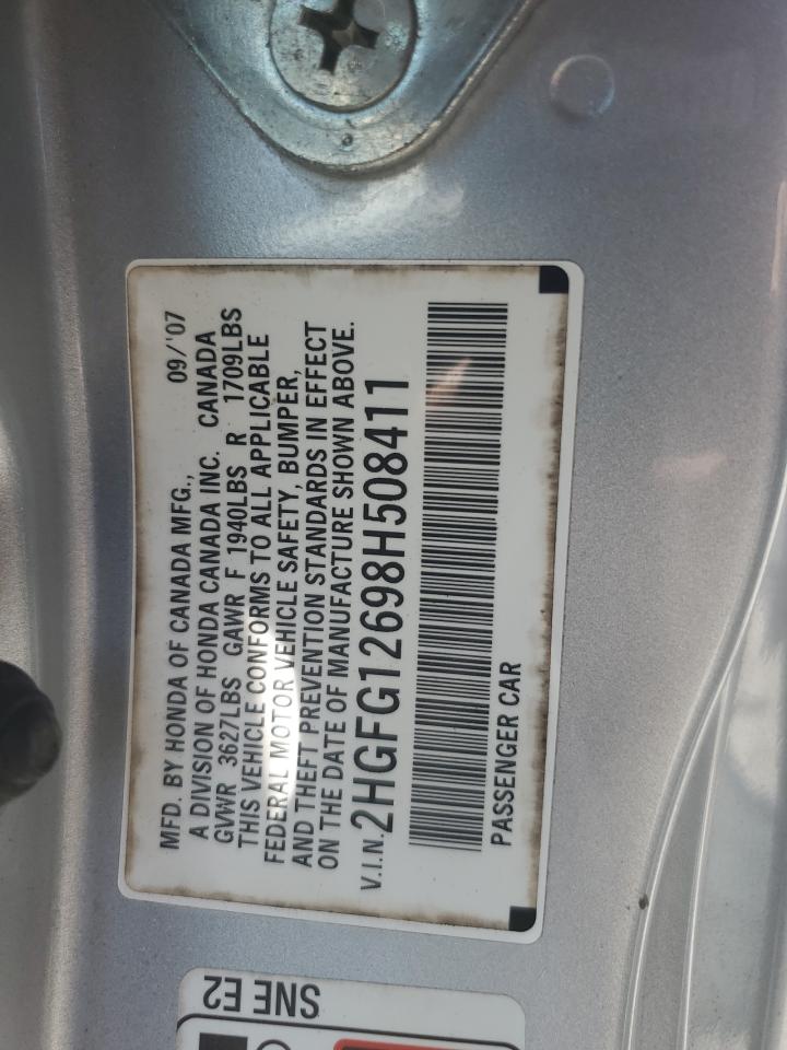 2008 Honda Civic Lx VIN: 2HGFG12698H508411 Lot: 70508615