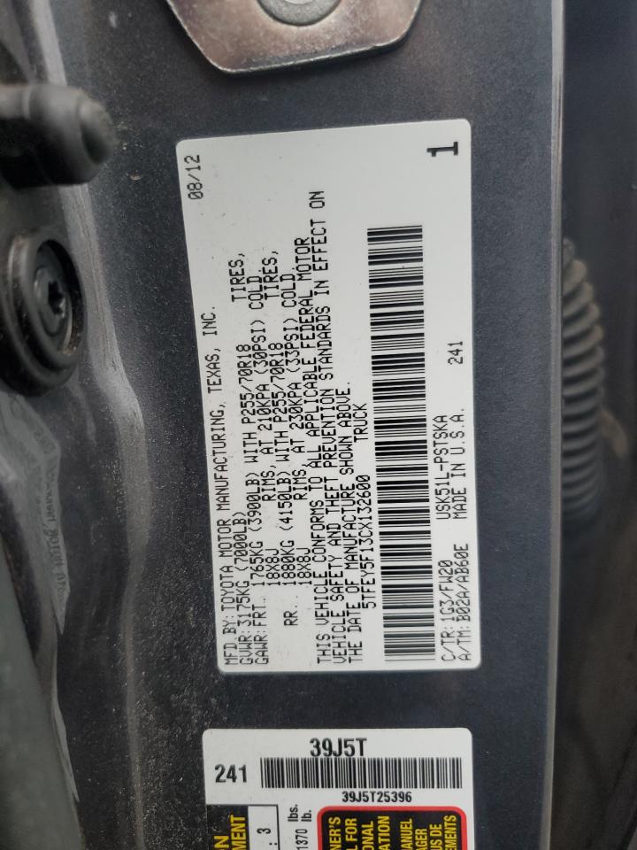 2012 Toyota Tundra Crewmax Sr5 VIN: 5TFEY5F13CX132600 Lot: 67865485