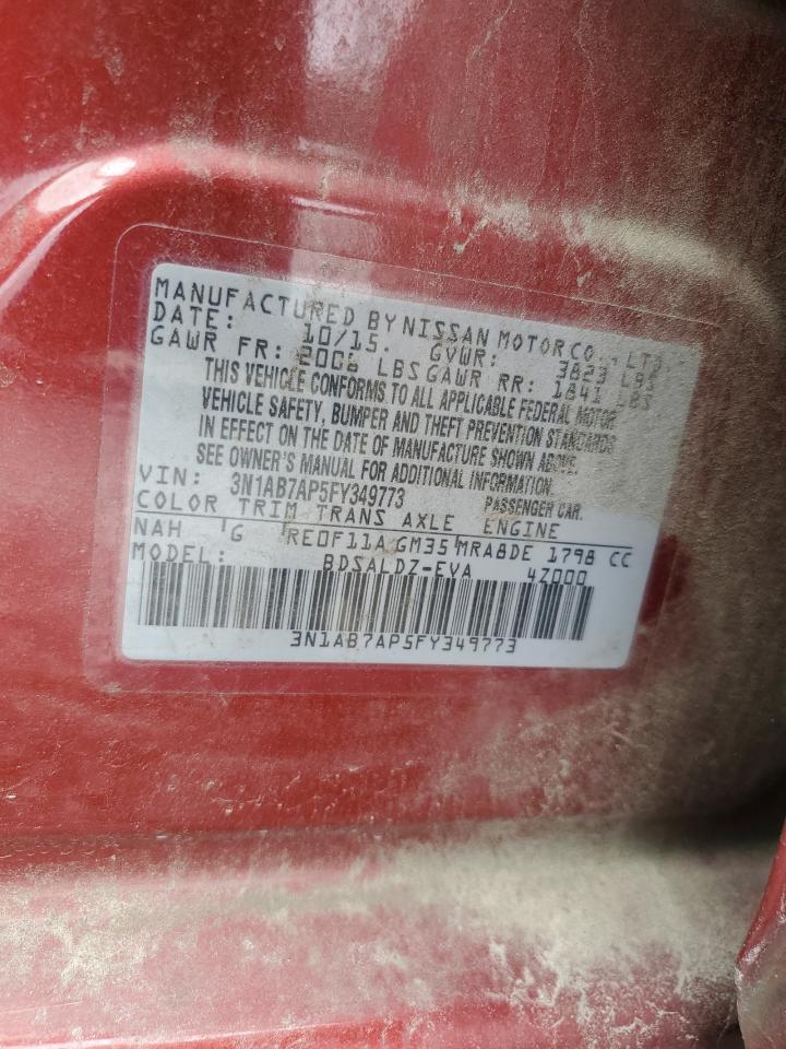 2015 Nissan Sentra S VIN: 3N1AB7AP5FY349773 Lot: 68203585