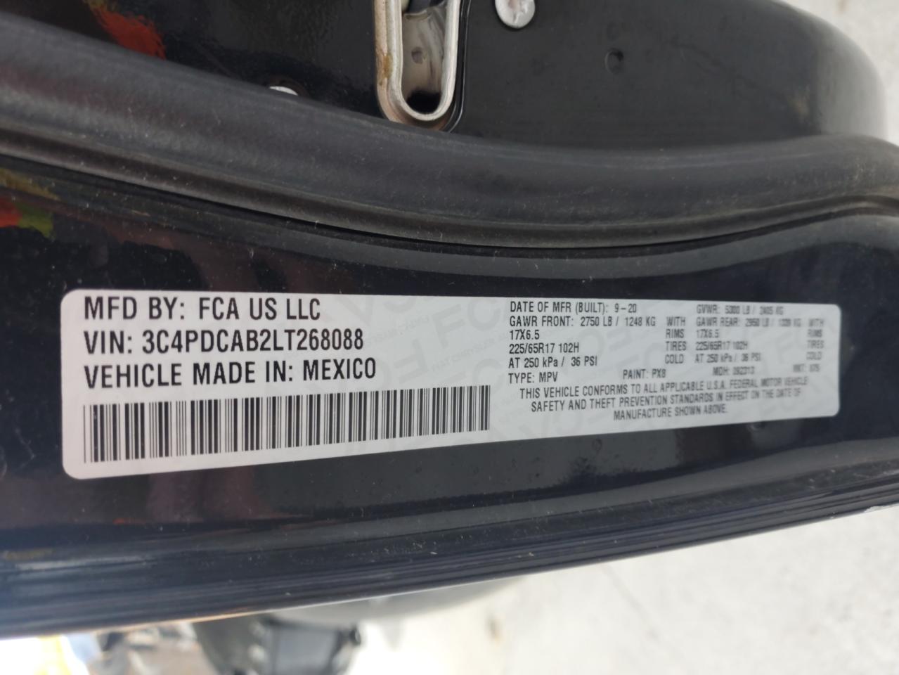 2020 Dodge Journey Se VIN: 3C4PDCAB2LT268088 Lot: 68511895