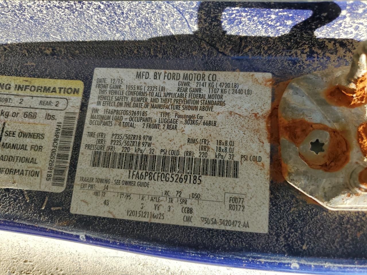 2016 Ford Mustang Gt VIN: 1FA6P8CF0G5269185 Lot: 69648415