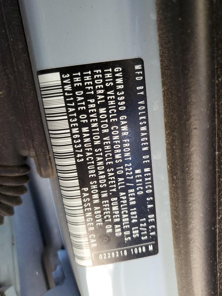 2014 Volkswagen Beetle VIN: 3VWJ17AT3EM633743 Lot: 70870065