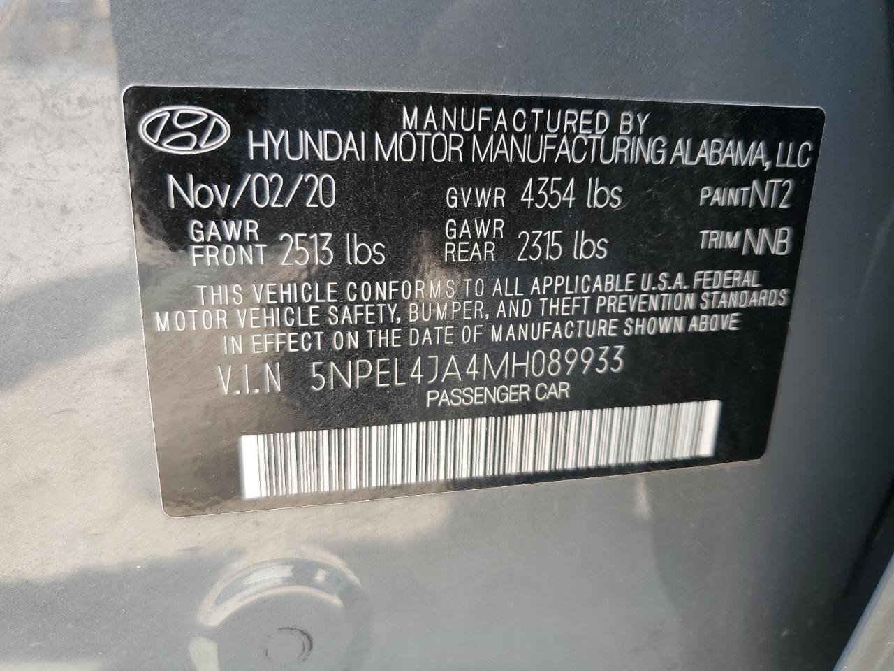 2021 Hyundai Sonata Sel VIN: 5NPEL4JA4MH089933 Lot: 68839215