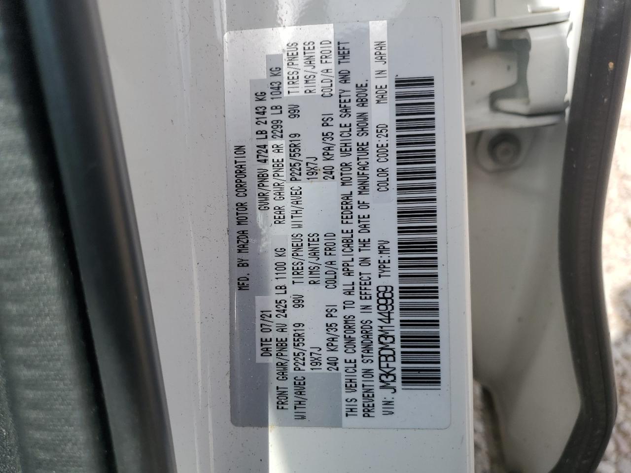 2021 Mazda Cx-5 Grand Touring VIN: JM3KFBDM3M1449969 Lot: 69910725