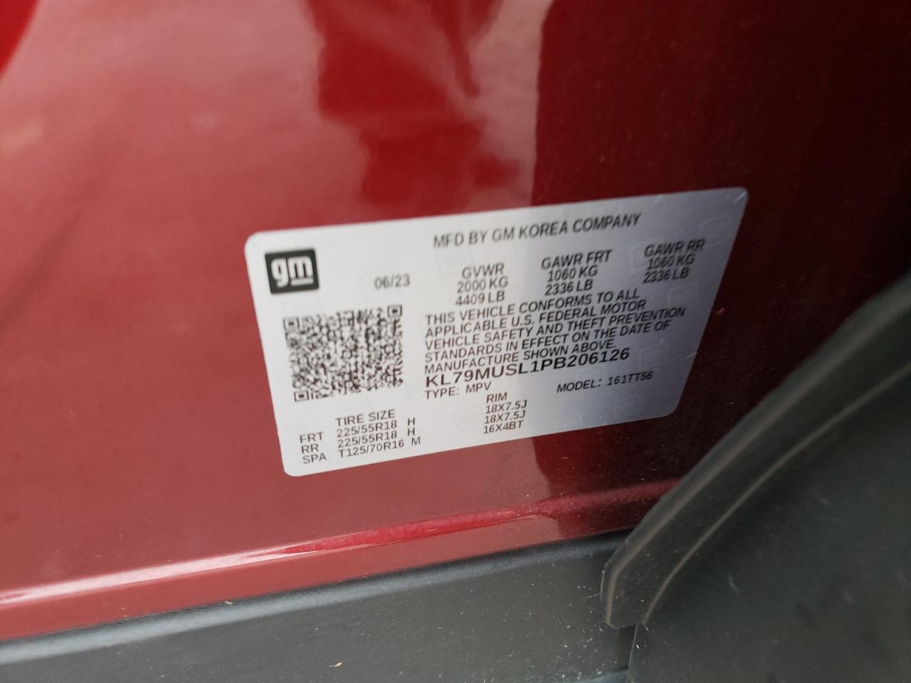 2023 Chevrolet Trailblazer Rs VIN: KL79MUSL1PB206126 Lot: 69440415
