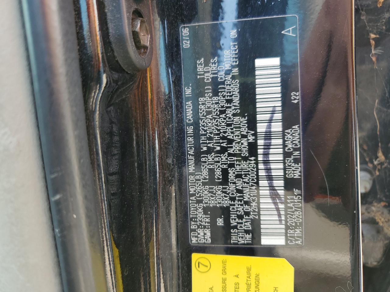 2007 Lexus Rx 350 VIN: 2T2HK31U47C002944 Lot: 67003915