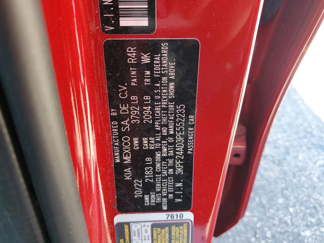 2023 Kia Forte Lx VIN: 3KPF24AD3PE552235 Lot: 69956305