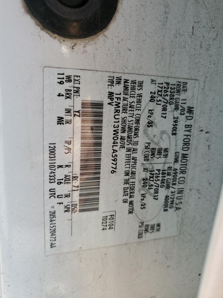 2004 Ford Expedition Xls VIN: 1FMRU13W04LA59776 Lot: 69996385