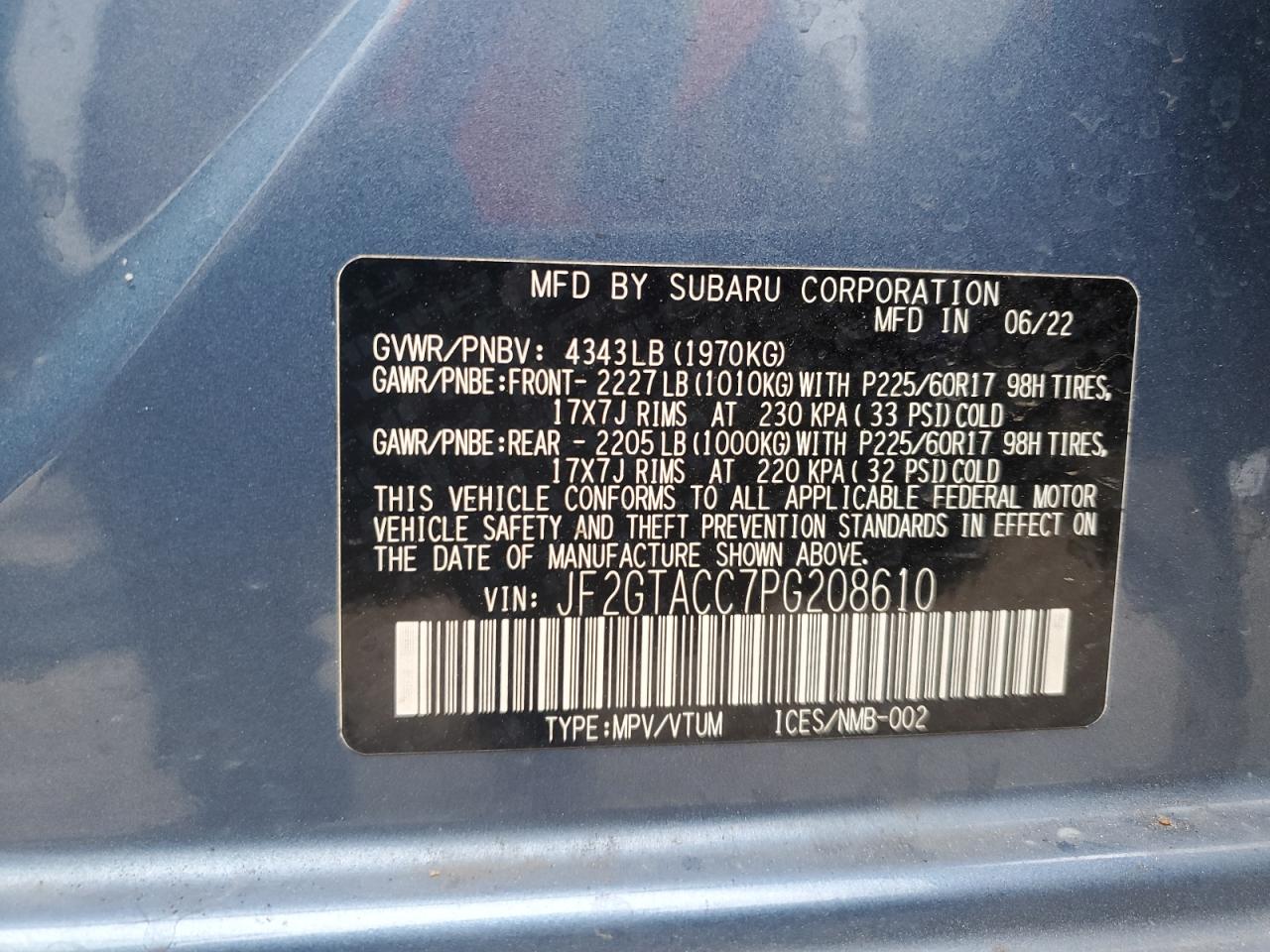 2023 Subaru Crosstrek Premium VIN: JF2GTACC7PG208610 Lot: 70414815