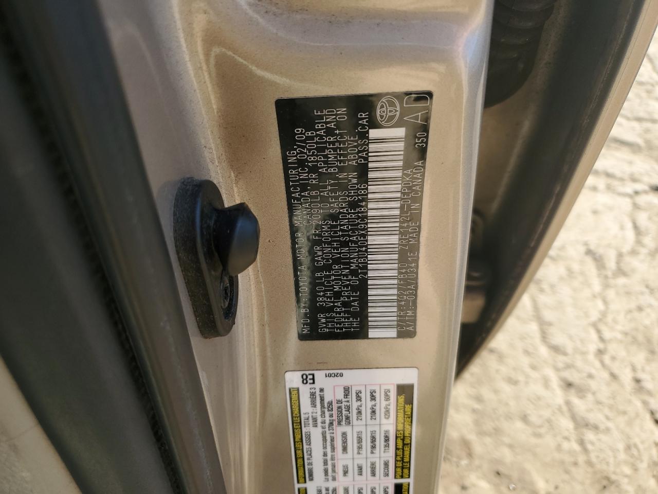 2009 Toyota Corolla Base VIN: 2T1BU40EX9C184186 Lot: 70304905