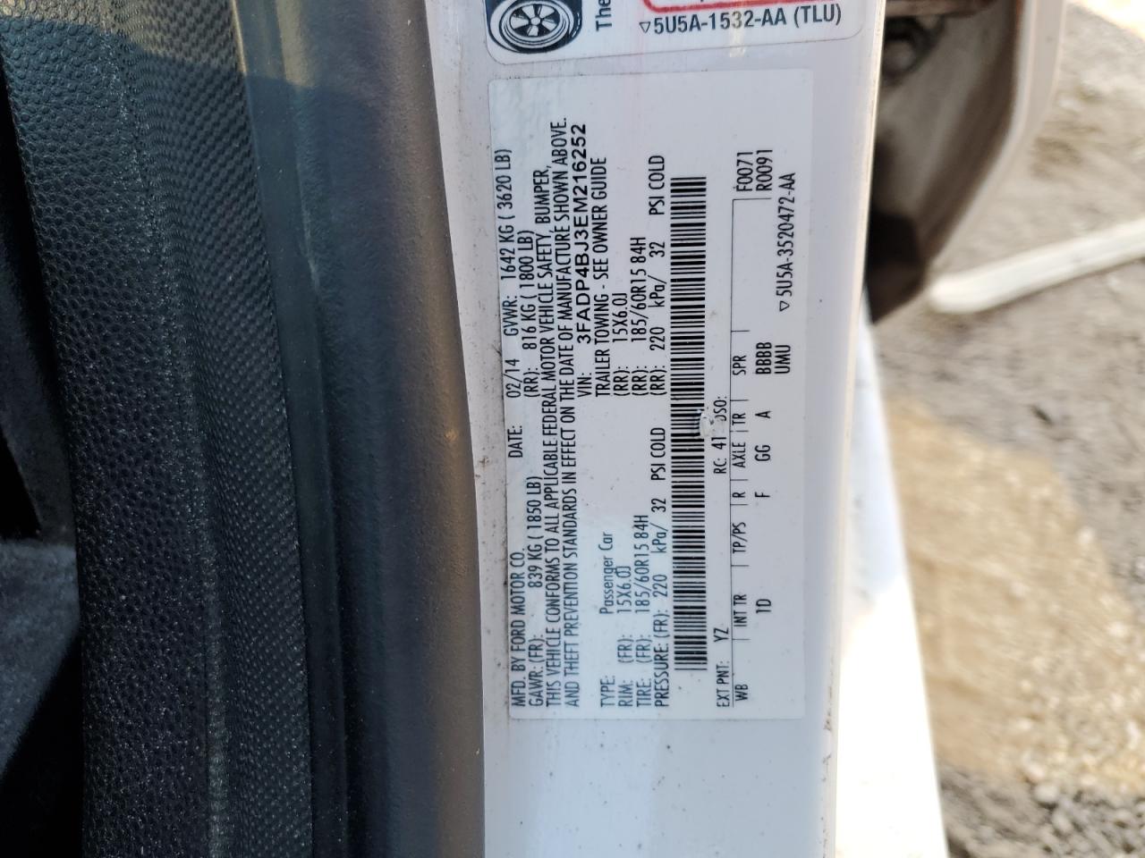 3FADP4BJ3EM216252 2014 Ford Fiesta Se