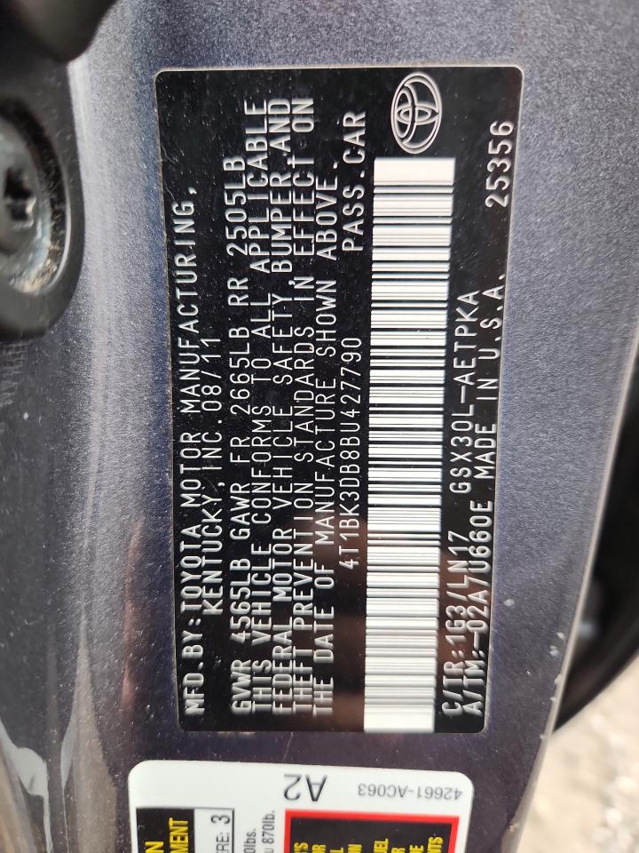 2011 Toyota Avalon Base VIN: 4T1BK3DB8BU427790 Lot: 68536665