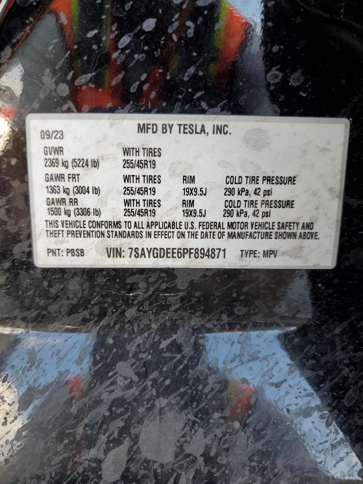 2023 Tesla Model Y VIN: 7SAYGDEE6PF894871 Lot: 66918605