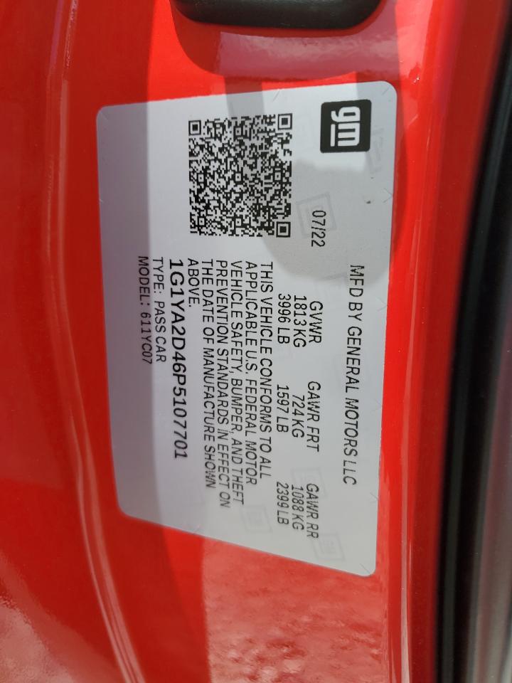 2023 Chevrolet Corvette Stingray 1Lt VIN: 1G1YA2D46P5107701 Lot: 70543115