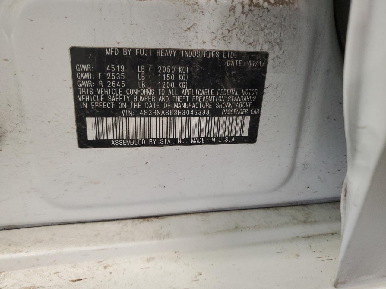 4S3BNAS63H3046398 2017 Subaru Legacy Sport