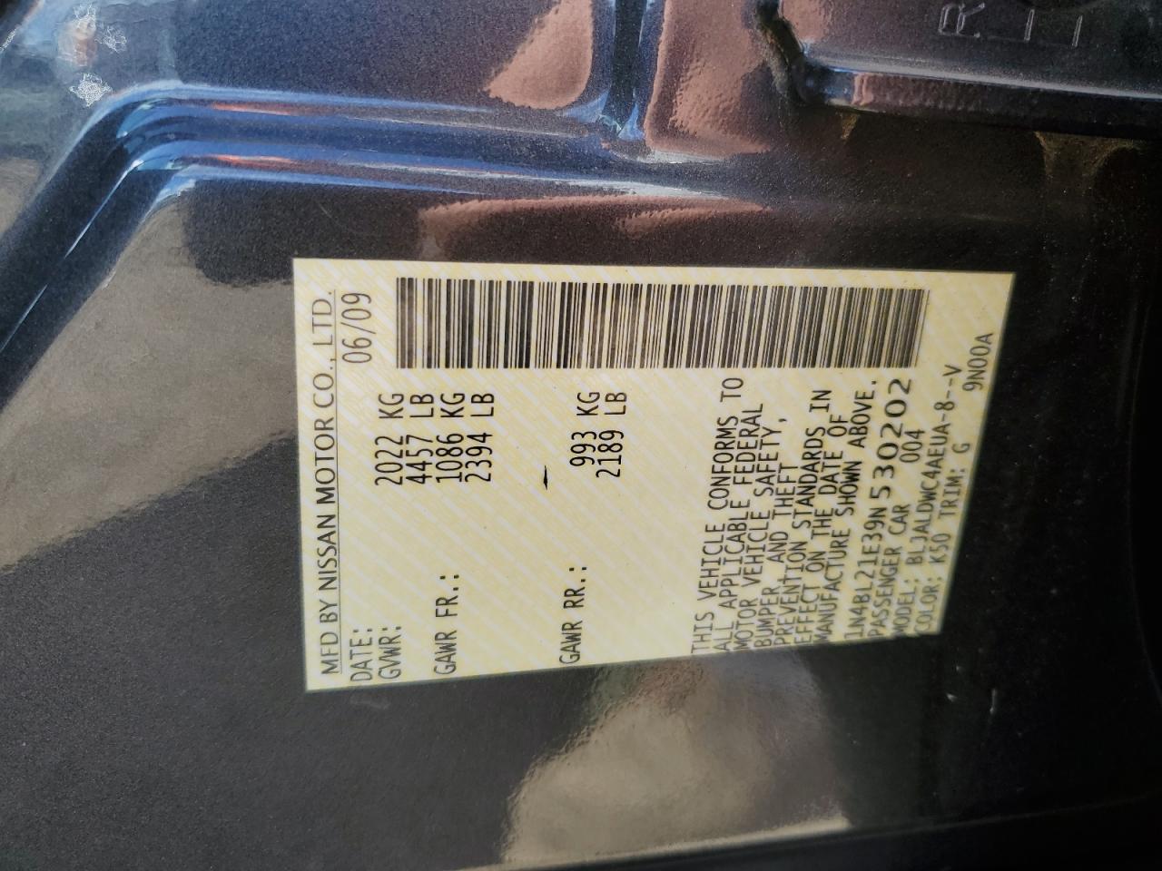 2009 Nissan Altima 3.5Se VIN: 1N4BL21E39N530202 Lot: 69965045