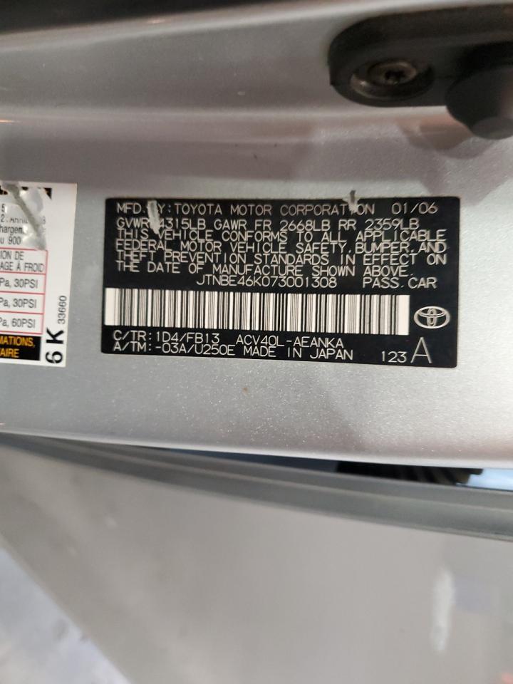 2007 Toyota Camry Ce VIN: JTNBE46K073001308 Lot: 70997145