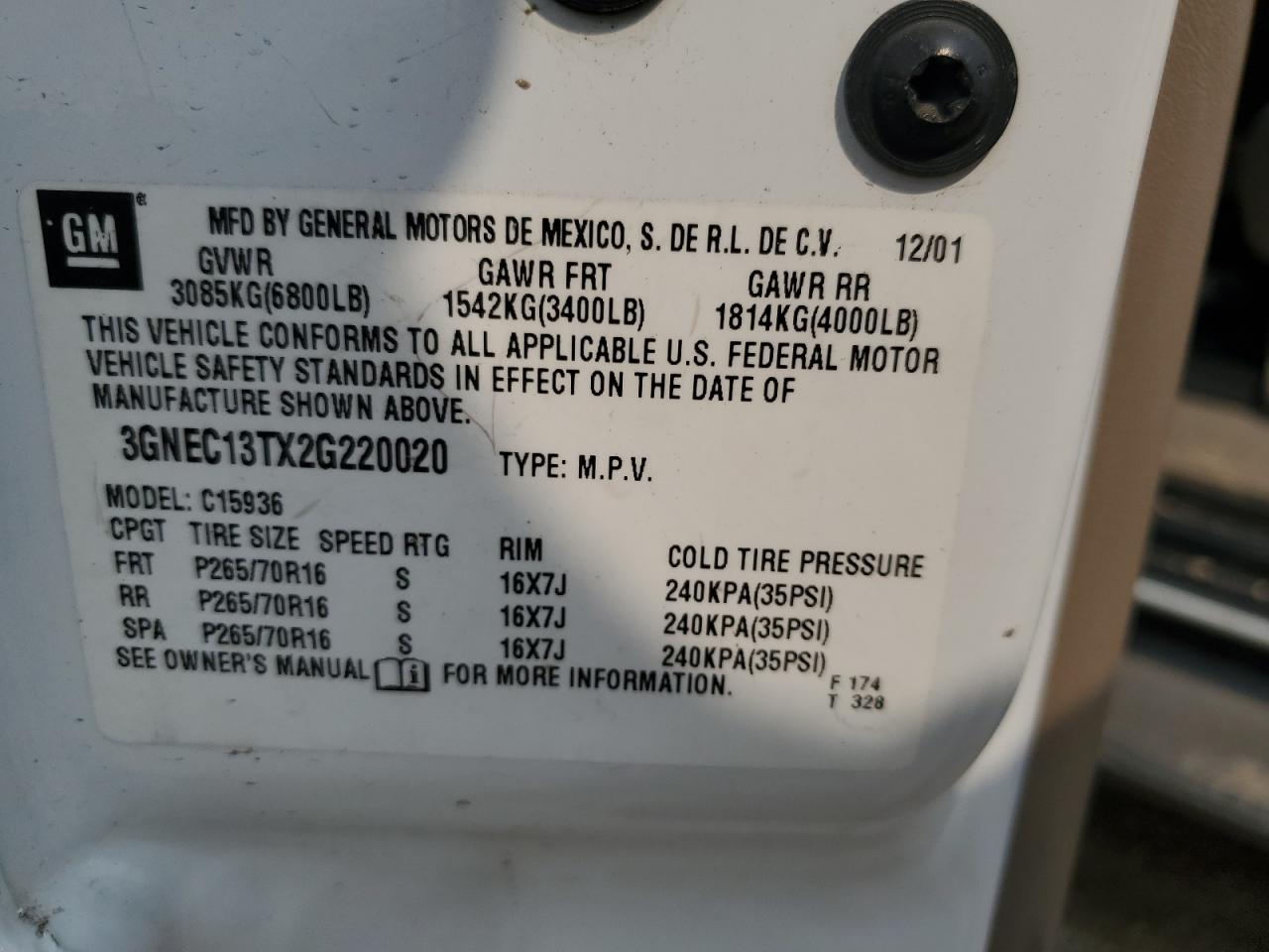 2002 Chevrolet Avalanche C1500 VIN: 3GNEC13TX2G220020 Lot: 66942175