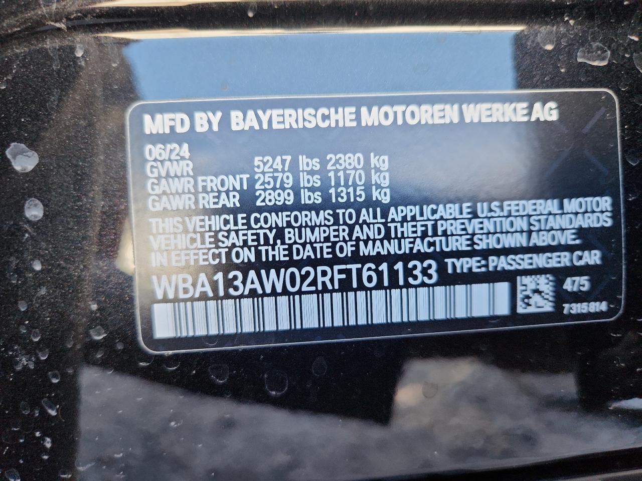 2024 BMW M440Xi Gran Coupe VIN: WBA13AW02RFT61133 Lot: 69391565