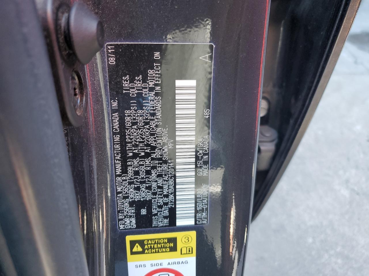 2011 Lexus Rx 350 VIN: 2T2BK1BA9BC120141 Lot: 65735235