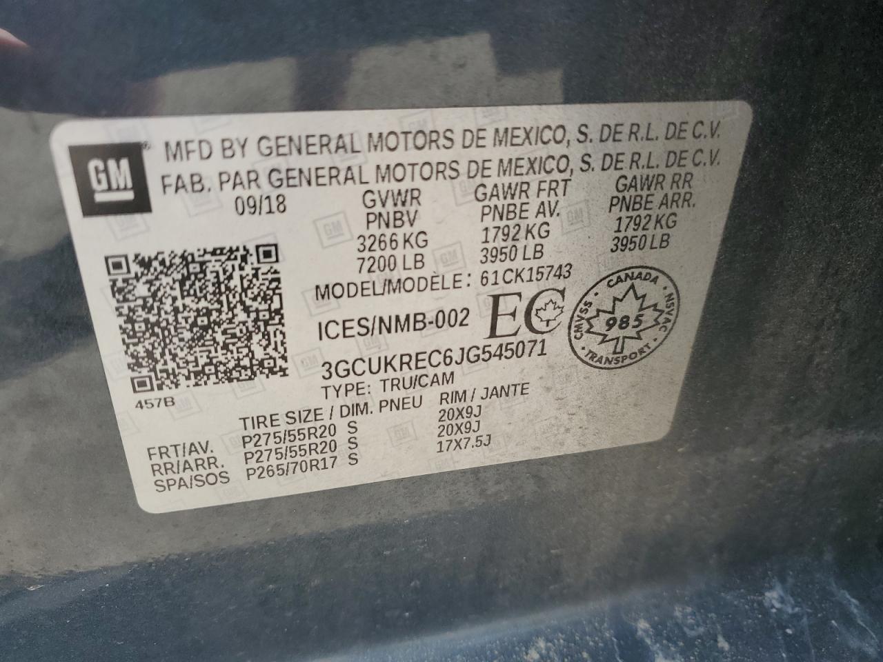 2018 Chevrolet Silverado K1500 Lt VIN: 3GCUKREC6JG545071 Lot: 69957695