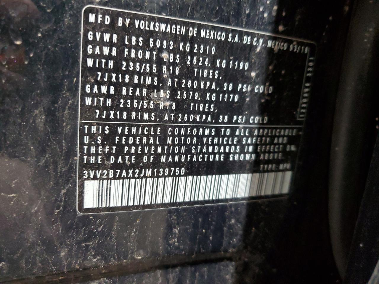 2018 Volkswagen Tiguan Se VIN: 3VV2B7AX2JM139750 Lot: 69667115