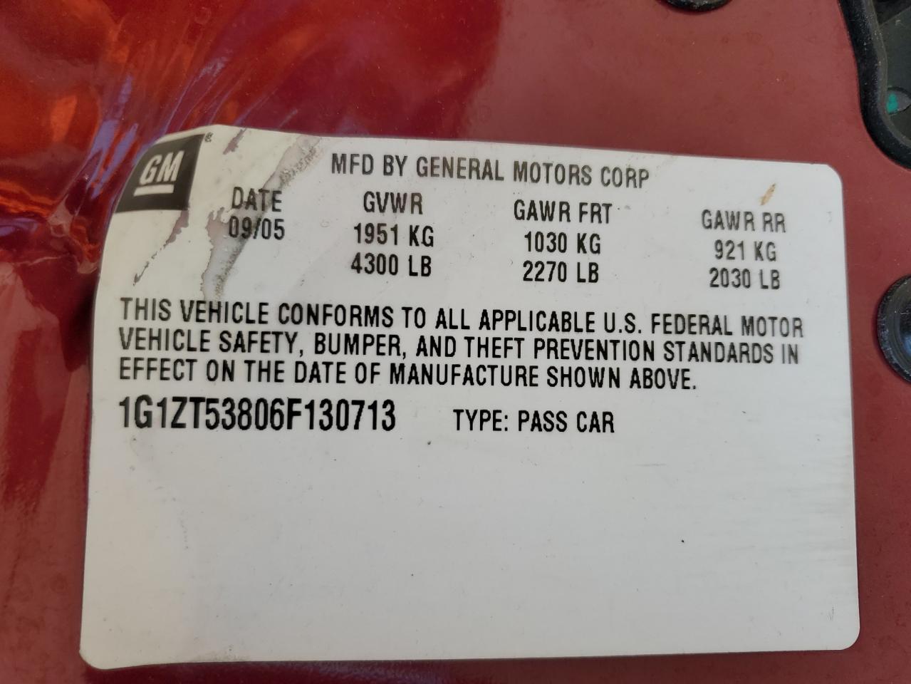 2006 Chevrolet Malibu Lt VIN: 1G1ZS53806F130713 Lot: 67922475