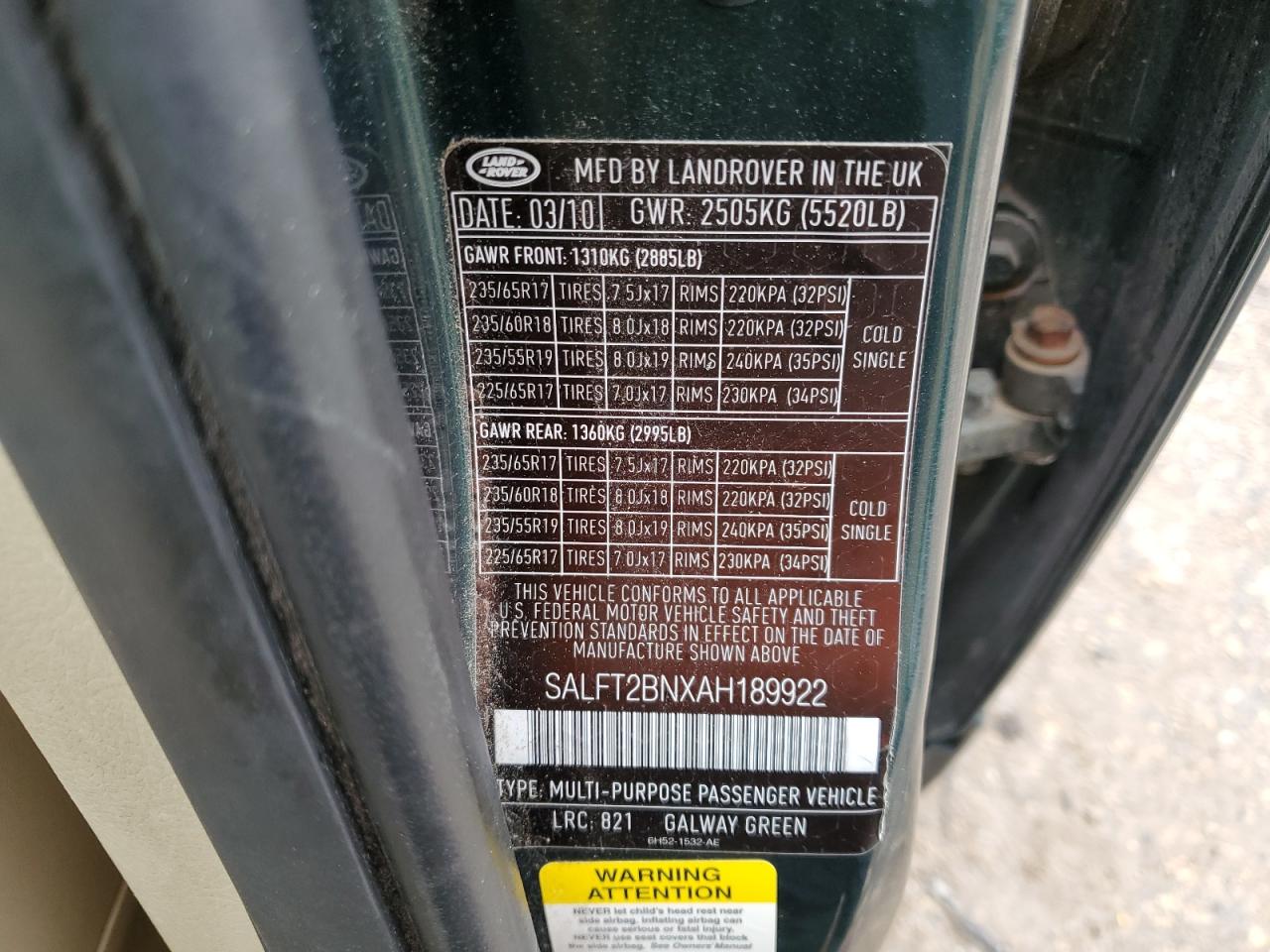 2010 Land Rover Lr2 Hse Technology VIN: SALFT2BNXAH189922 Lot: 70706055