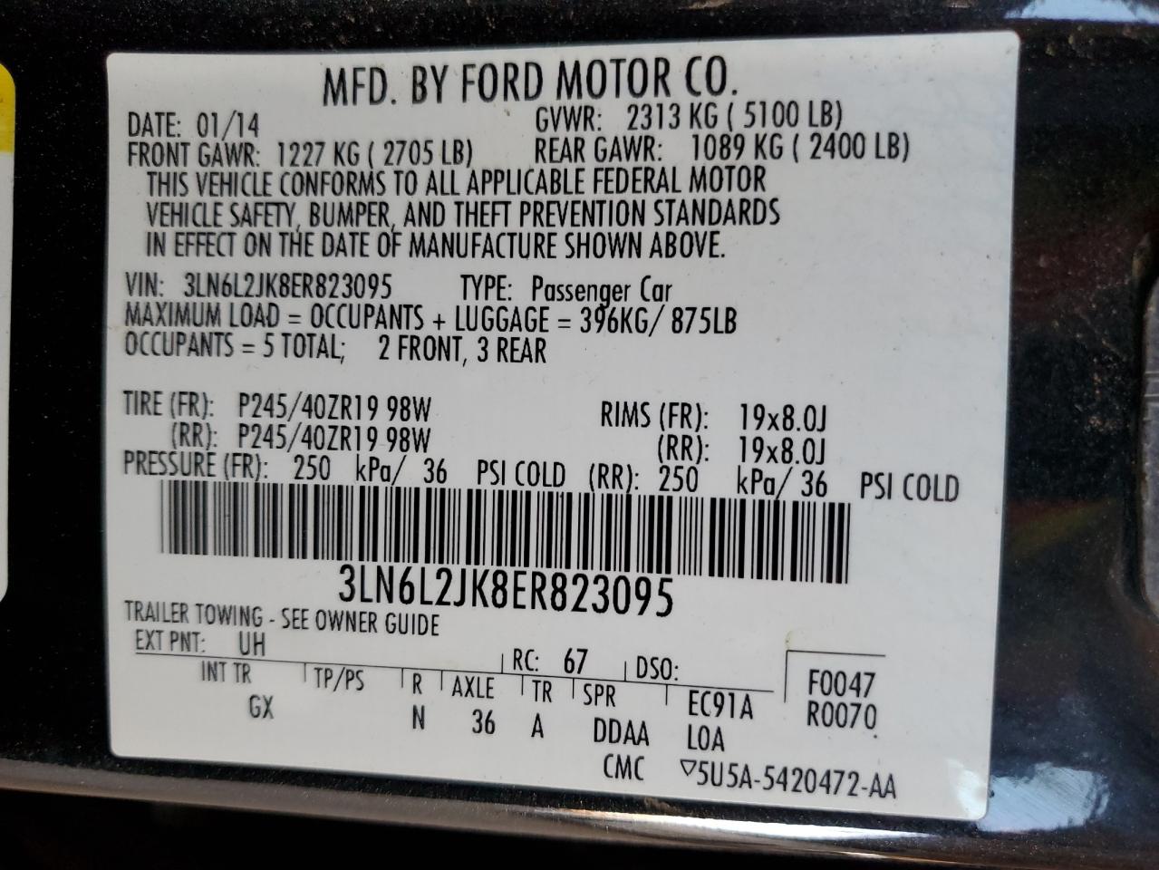 2014 Lincoln Mkz VIN: 3LN6L2JK8ER823095 Lot: 68300695