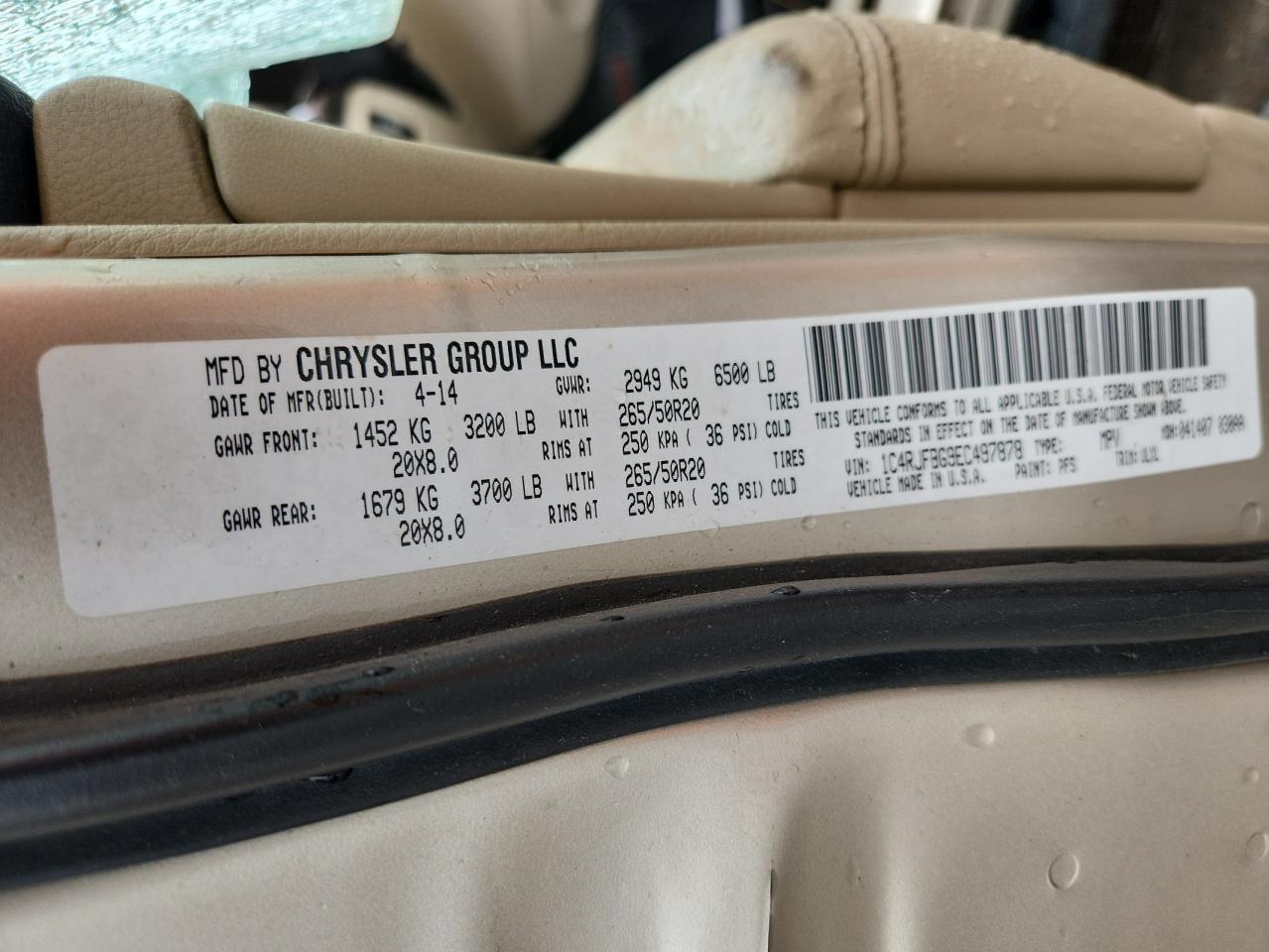 2014 Jeep Grand Cherokee Limited VIN: 1C4RJFBG9EC497878 Lot: 70214835