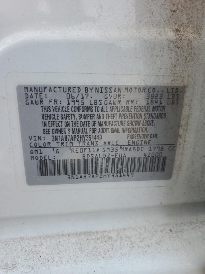 2017 Nissan Sentra S VIN: 3N1AB7AP2HY351449 Lot: 69587515