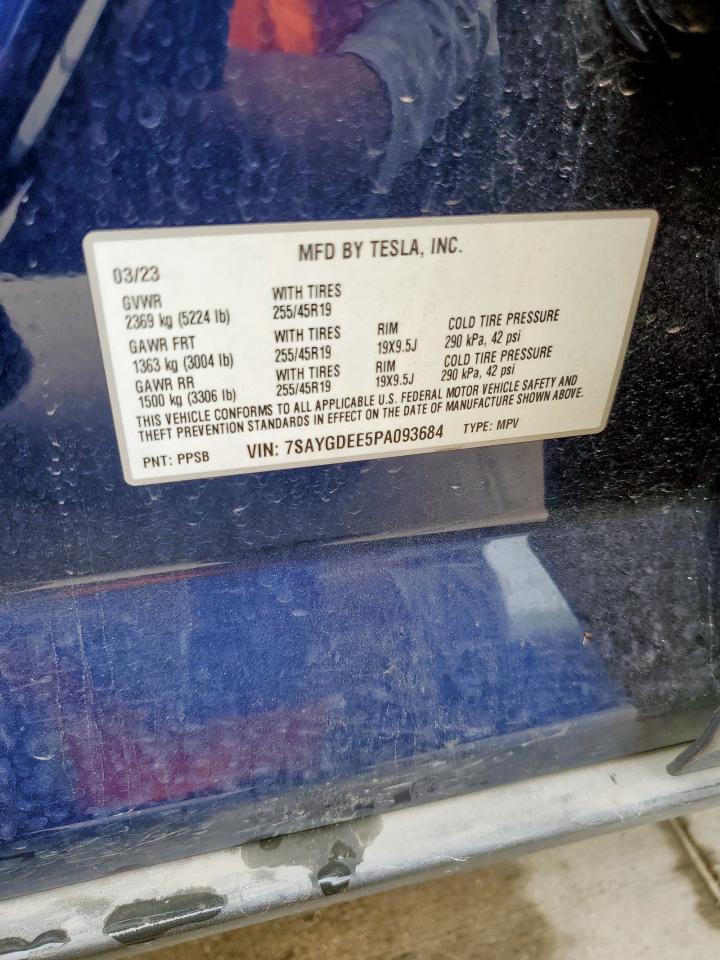 2023 Tesla Model Y VIN: 7SAYGDEE5PA093684 Lot: 69074175