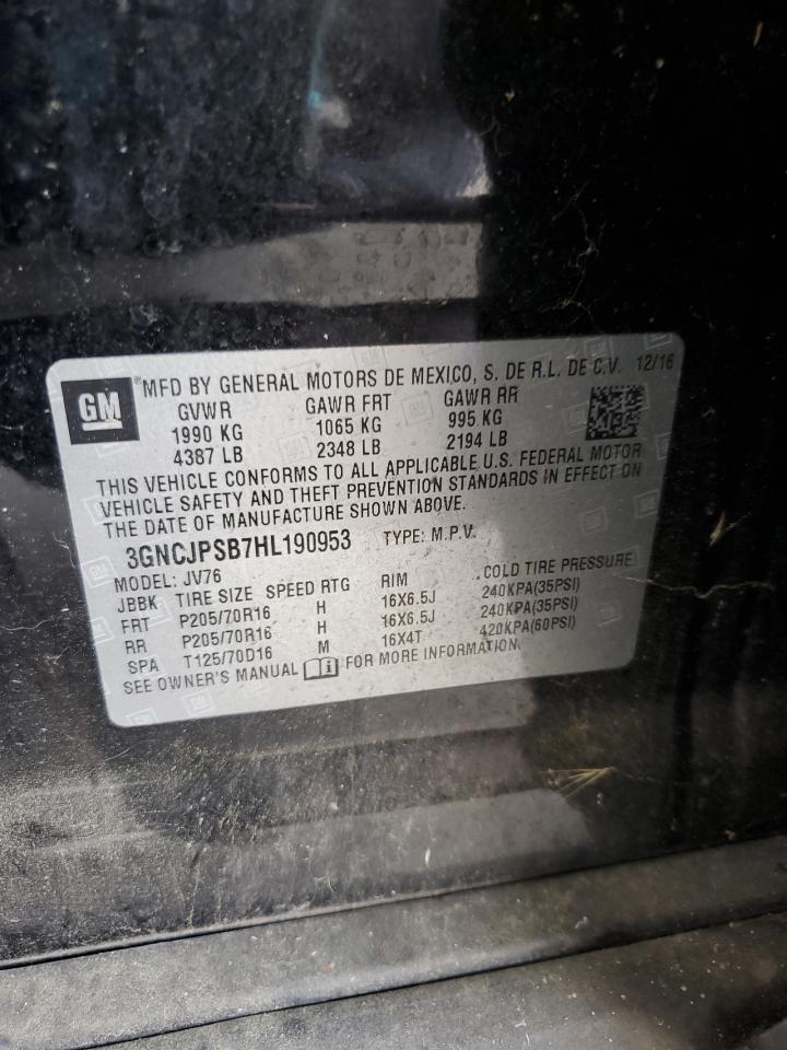 2017 Chevrolet Trax 1Lt VIN: 3GNCJPSB7HL190953 Lot: 68926795