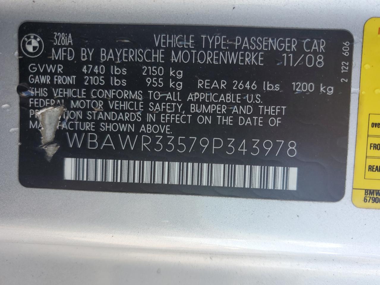 2009 BMW 328 I Sulev VIN: WBAWR33579P343978 Lot: 69111075