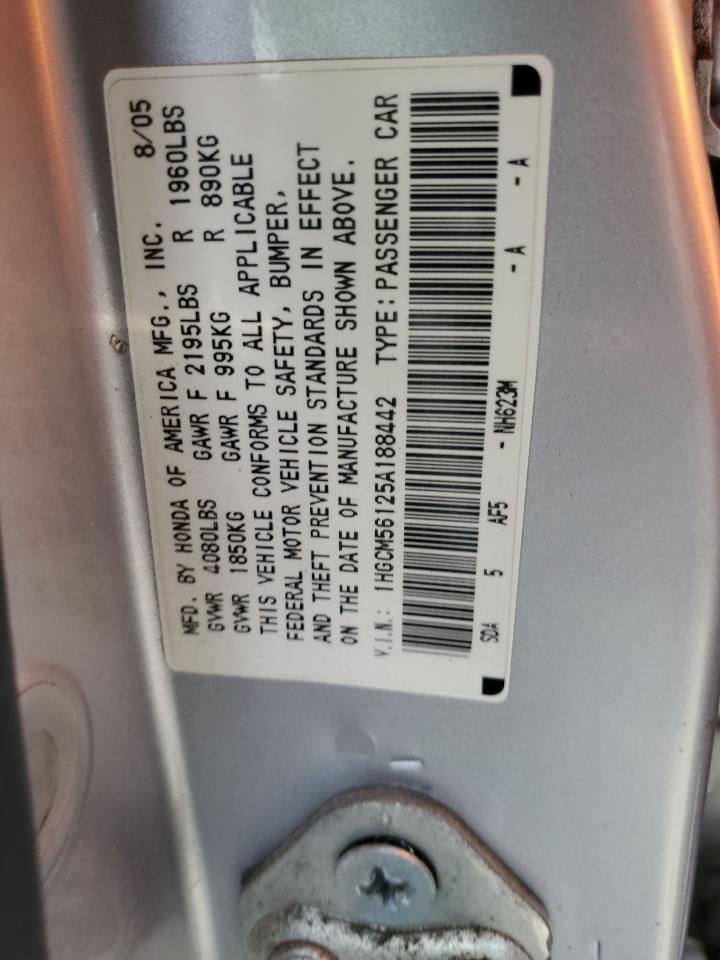 2005 Honda Accord Dx VIN: 1HGCM56125A188442 Lot: 69519495