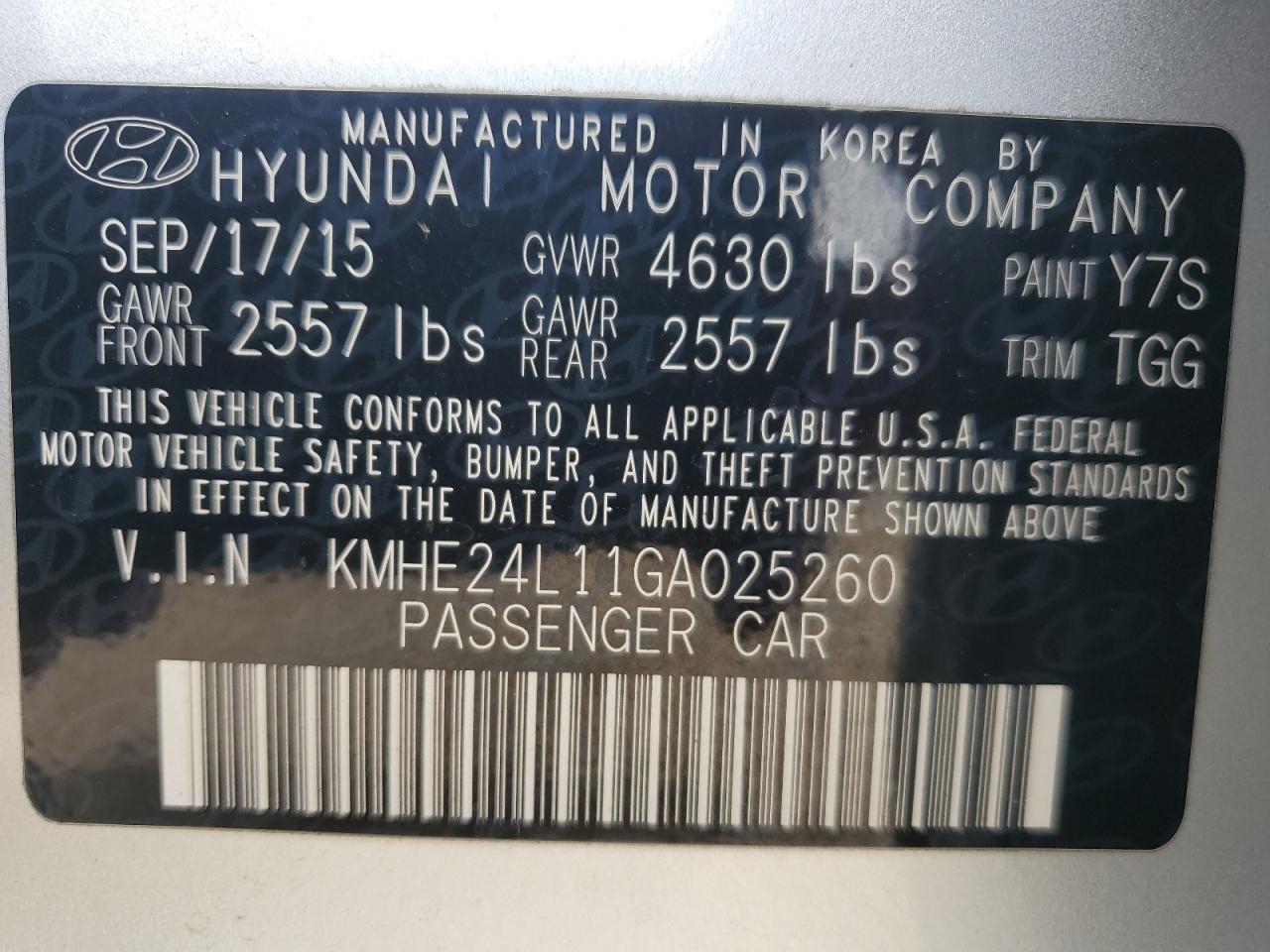 2016 Hyundai Sonata Hybrid VIN: KMHE24L11GA025260 Lot: 67170645