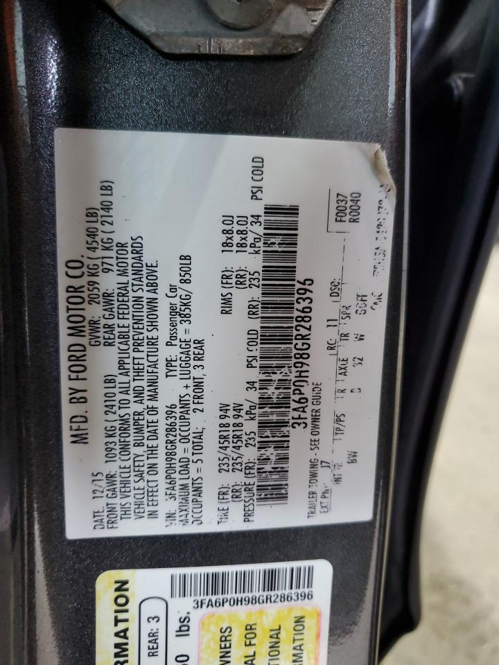 2016 Ford Fusion Se VIN: 3FA6P0H98GR286396 Lot: 69553095