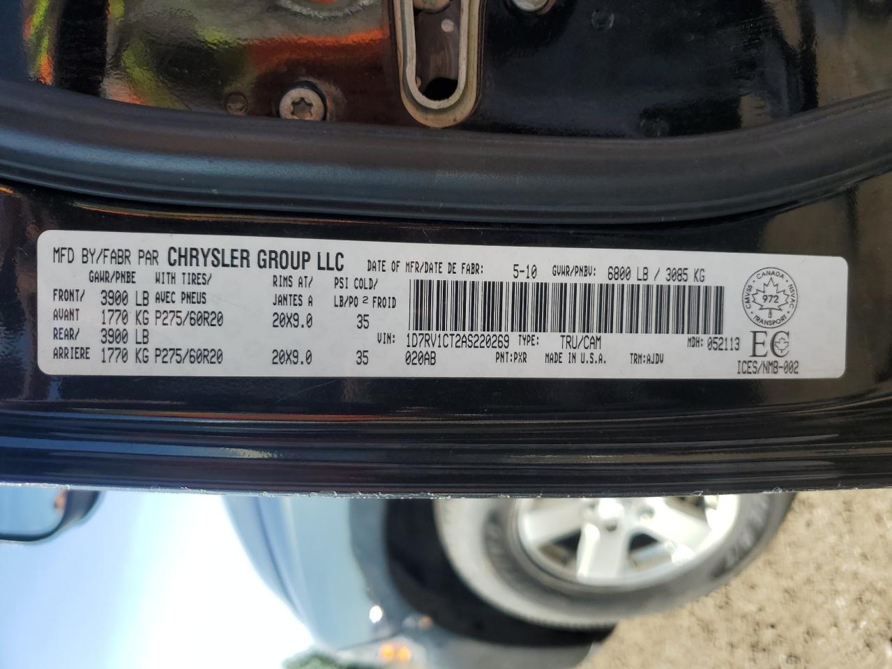 2010 Dodge Ram 1500 VIN: 1D7RV1CT2AS220269 Lot: 68008395
