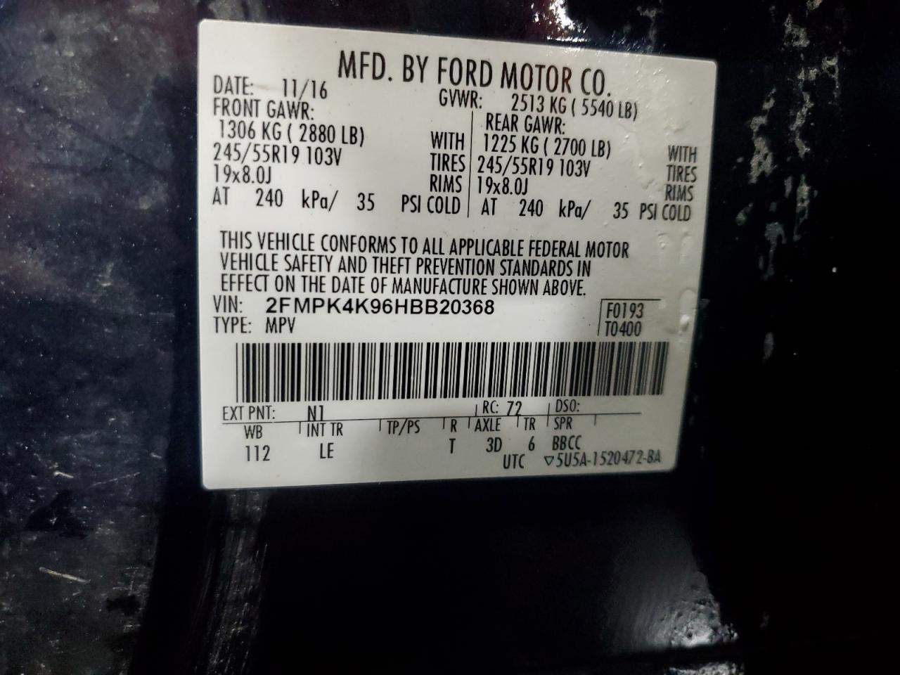 2017 Ford Edge Titanium VIN: 2FMPK4K96HBB20368 Lot: 67485505