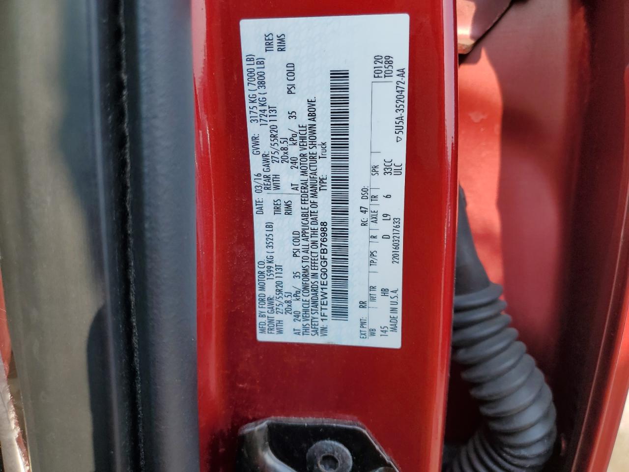 2016 Ford F150 Supercrew VIN: 1FTEW1EG0GFB76988 Lot: 69210995