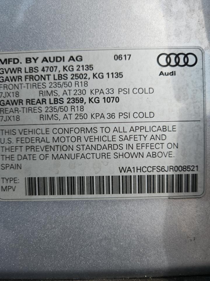 2018 Audi Q3 Premium Plus VIN: WA1HCCFS6JR008521 Lot: 70691395