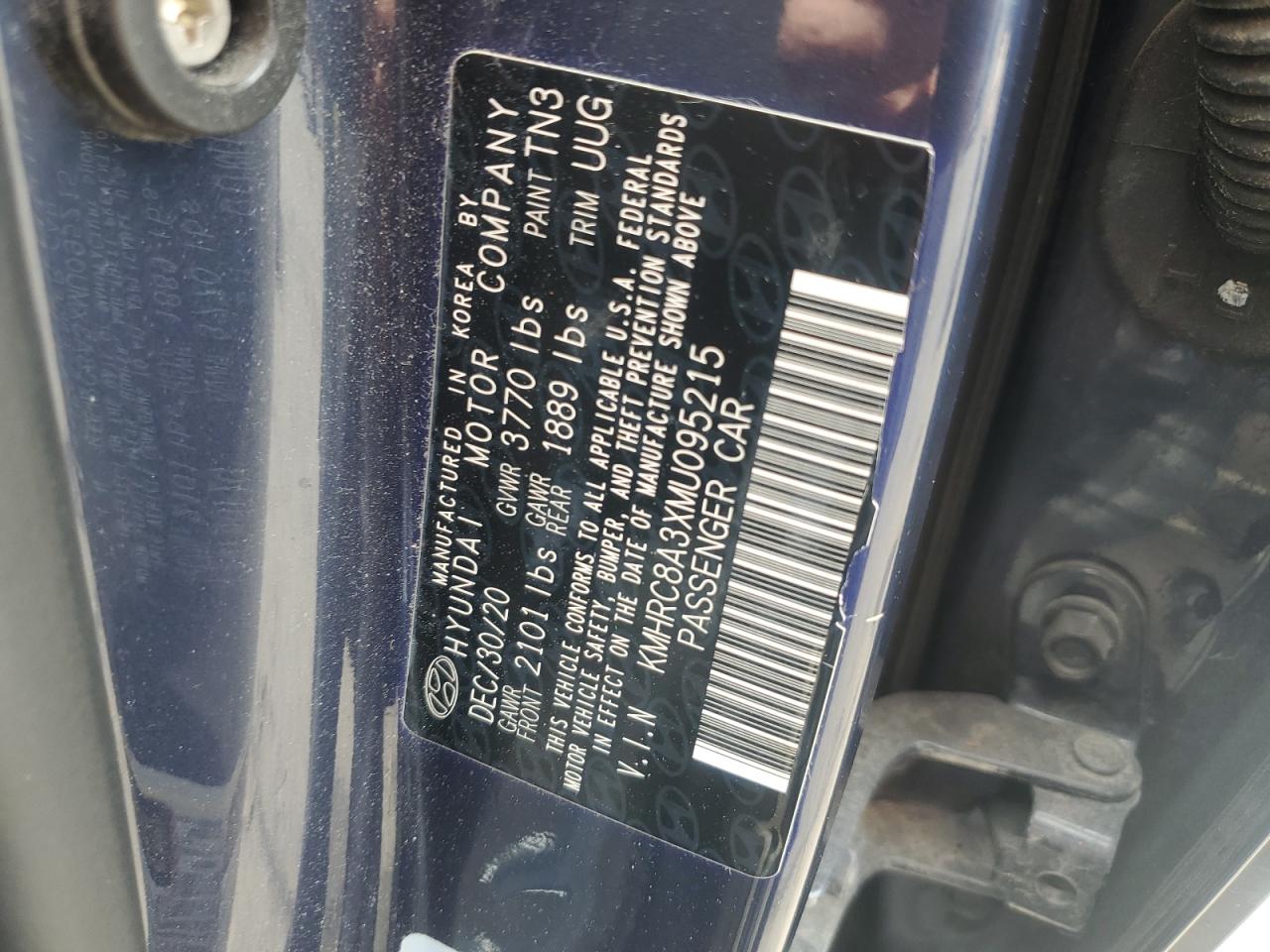 2021 Hyundai Venue Sel VIN: KMHRC8A3XMU095215 Lot: 69636255