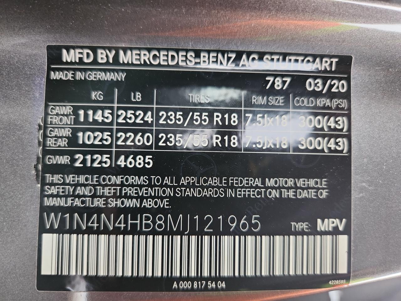 2021 Mercedes-Benz Gla 250 4Matic VIN: W1N4N4HB8MJ121965 Lot: 69877945