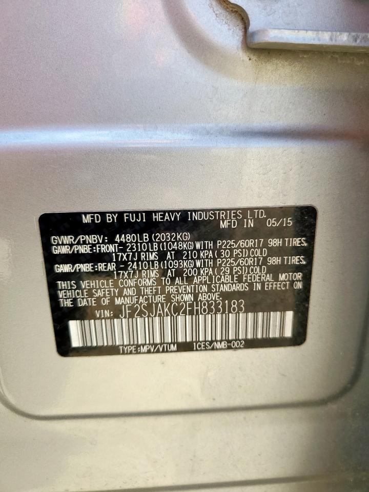 2015 Subaru Forester 2.5I Limited VIN: JF2SJAKC2FH833183 Lot: 67141415