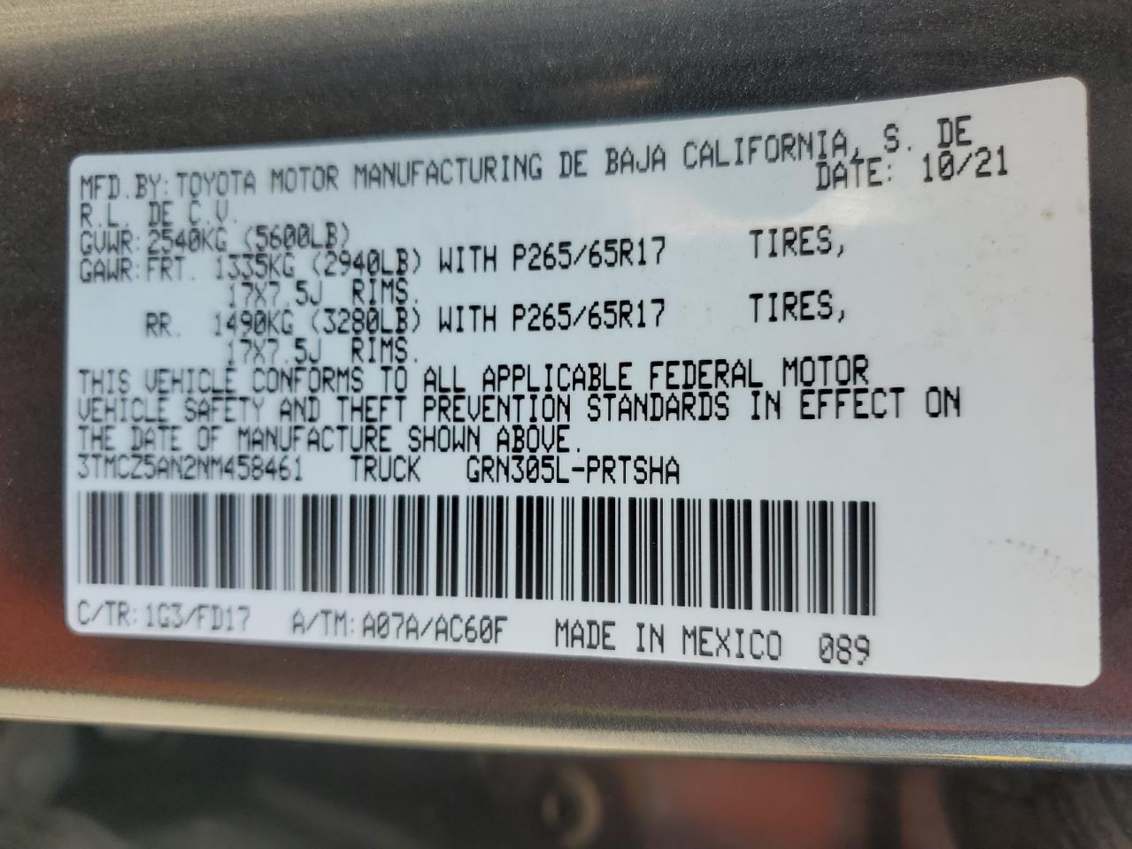 2022 Toyota Tacoma Double Cab VIN: 3TMCZ5AN2NM458461 Lot: 70406435