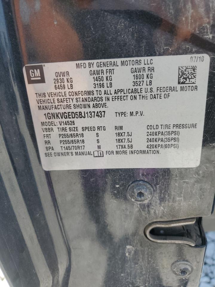 2011 Chevrolet Traverse Lt VIN: 1GNKVGED5BJ137437 Lot: 71049485